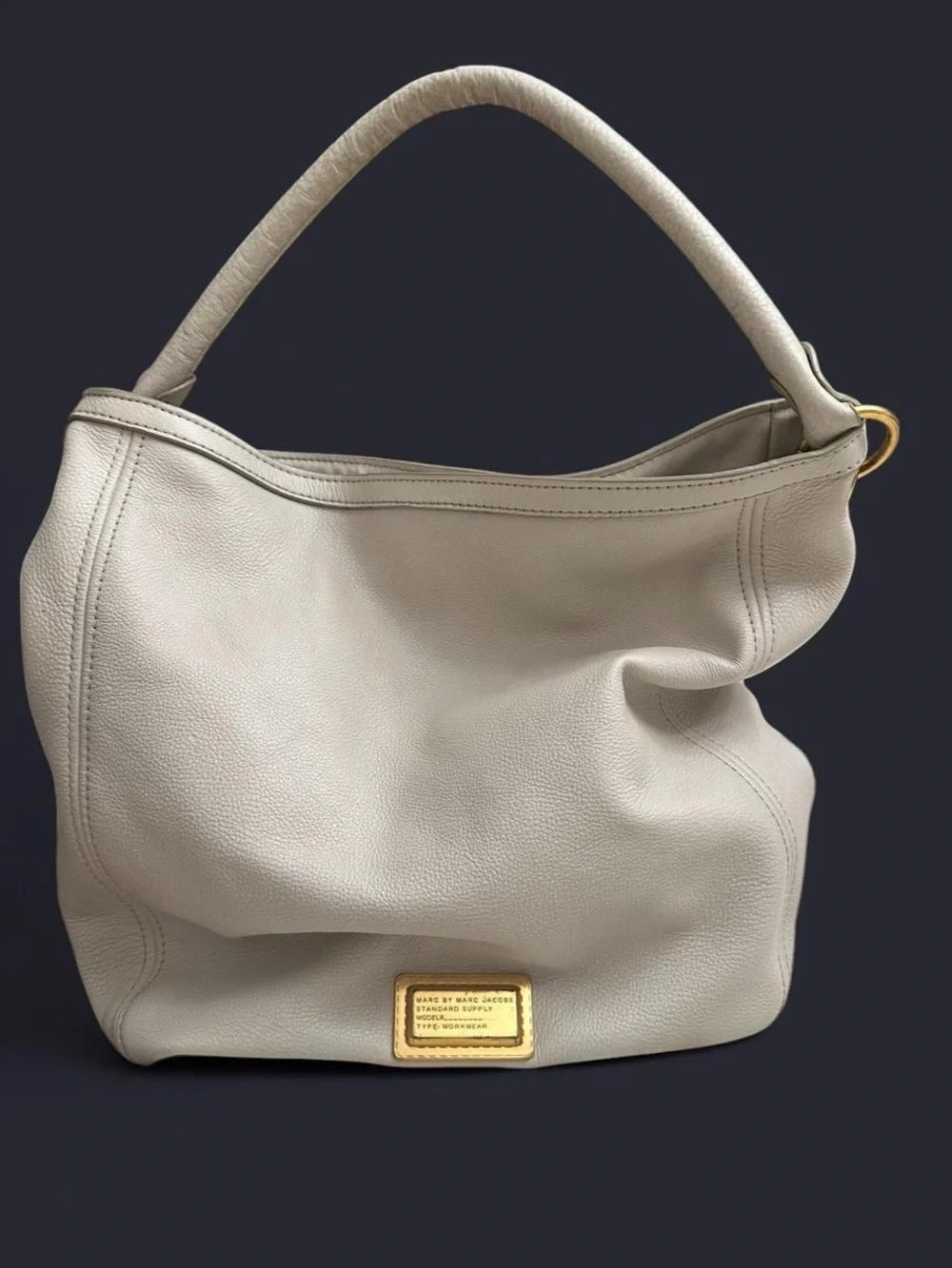 Leather Shoulder Hobo Bag in Light Beige